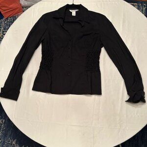White House Black Market - Black button down top with detail at waist - SM